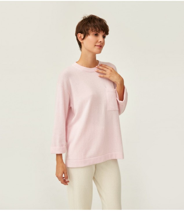 Джемпер кашемировый расширенный с карманом; розовый