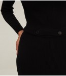 Платье из 100% мериносовой шерсти с пуговицами; черный
